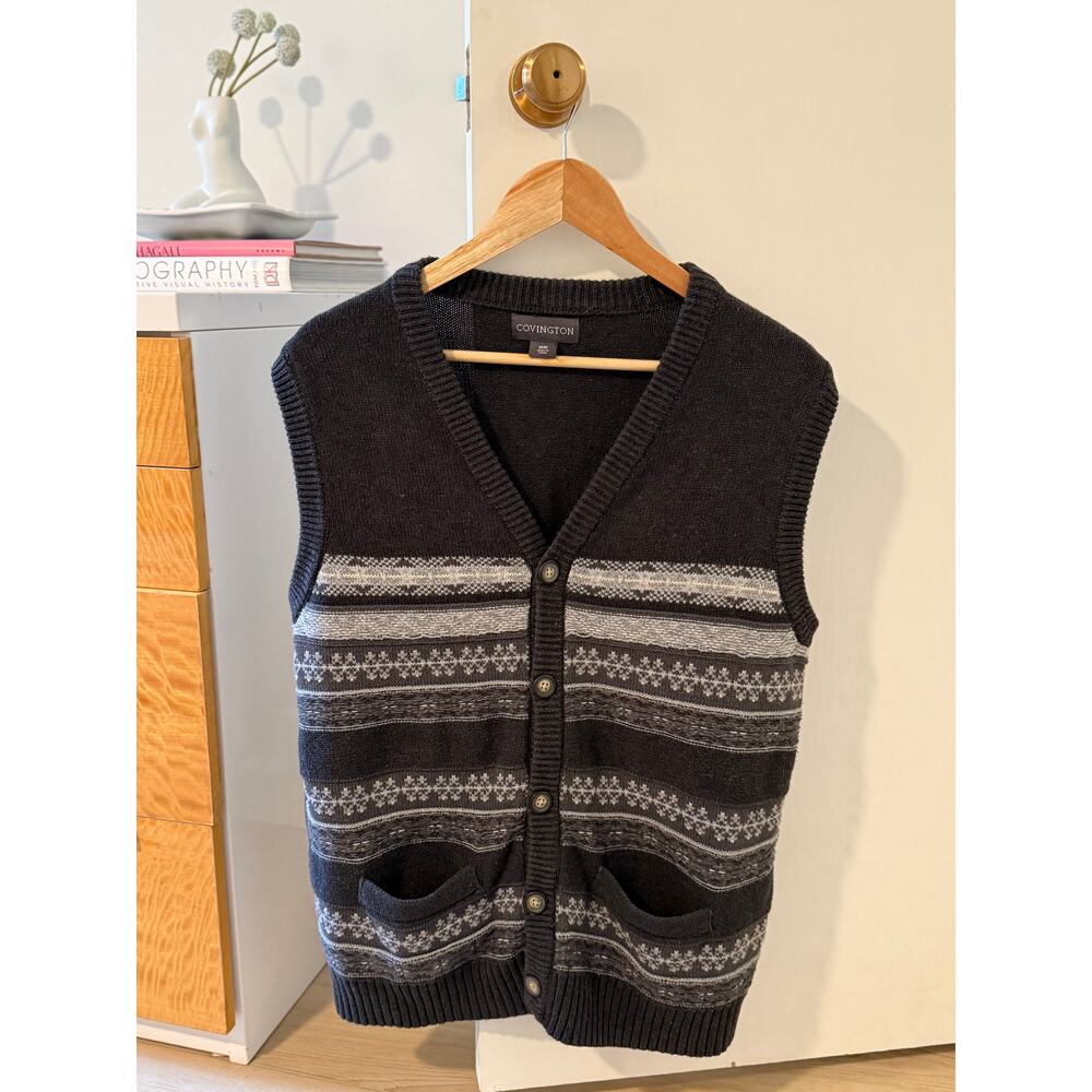✨ Covington Fair Isle Sweater Vest Button Front Nordic Grandpa Core Knit Vest‎